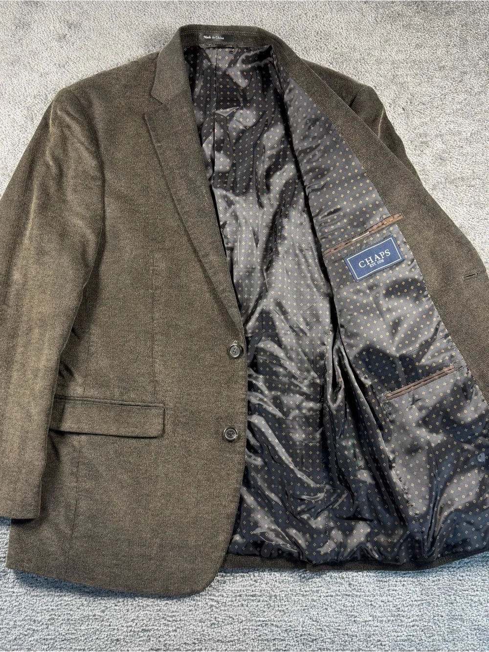 CHAPS Corduroy Sport Coat Blazer Men 40R Brown Elbow Patches Academia Prep Wale